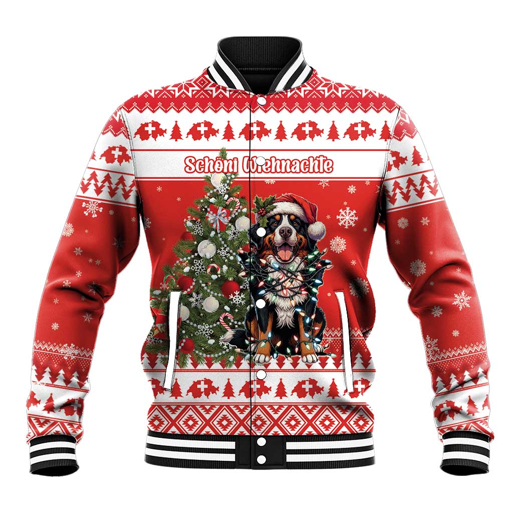 Personalized Merry Swissmas Baseball Jacket Bernese Mountain Dog Christmas Pattern - Wonder Print Shop