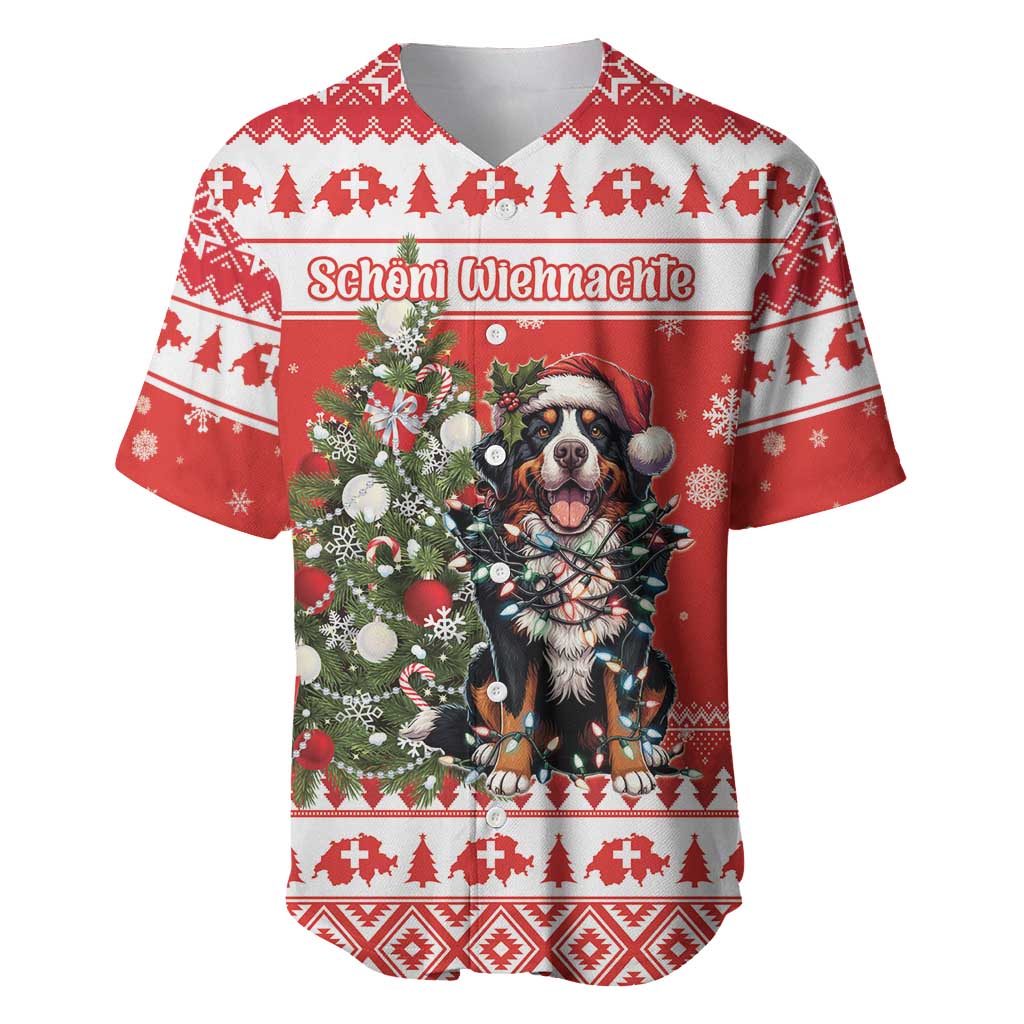 Personalized Merry Swissmas Baseball Jersey Bernese Mountain Dog Christmas Pattern - Wonder Print Shop