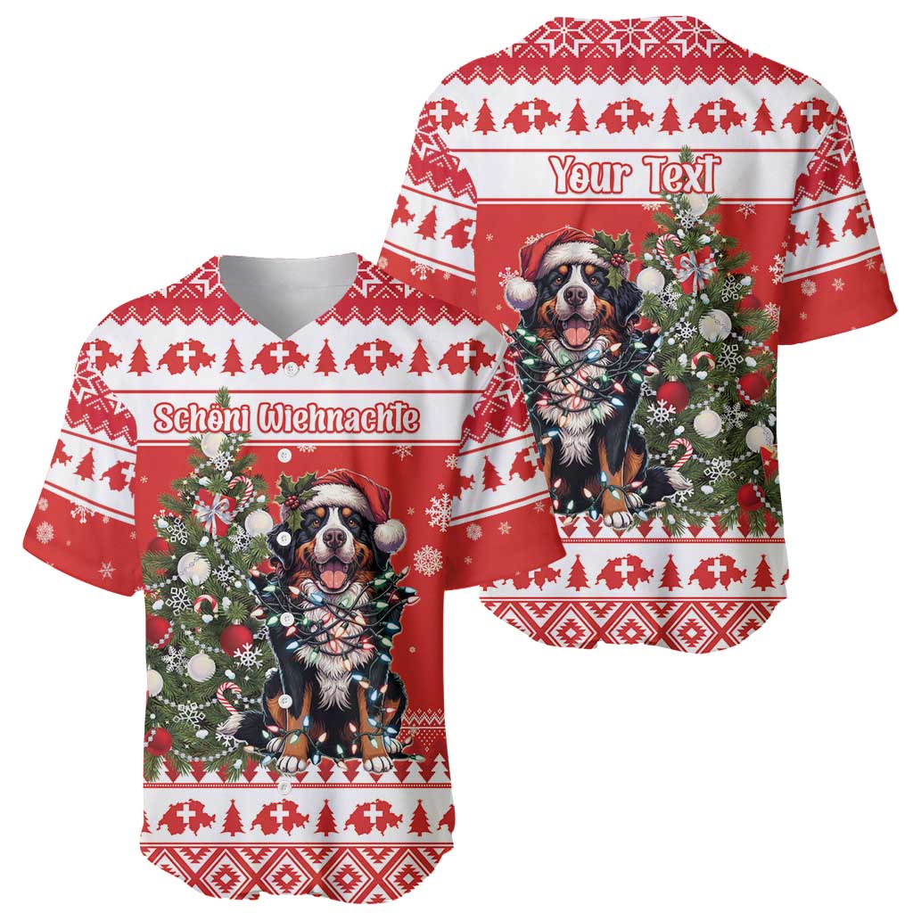 Personalized Merry Swissmas Baseball Jersey Bernese Mountain Dog Christmas Pattern - Wonder Print Shop