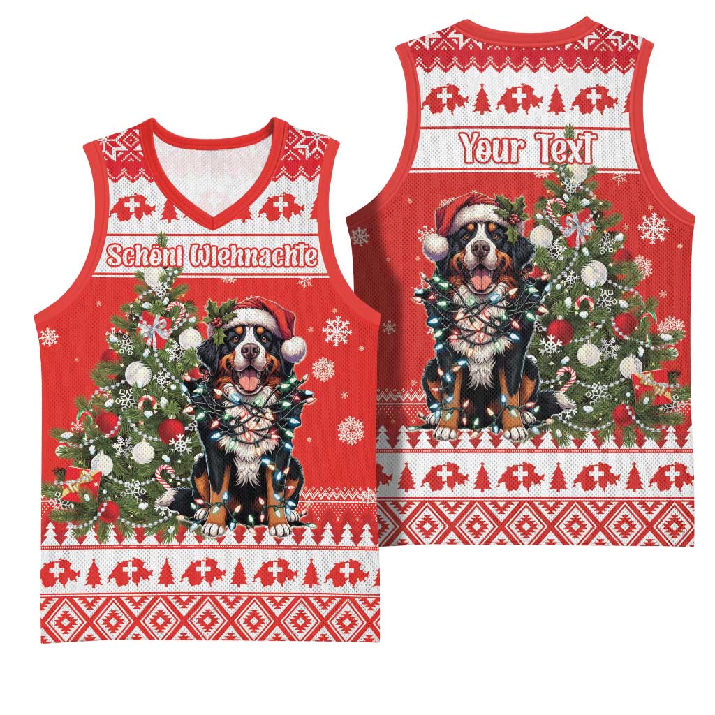 Personalized Merry Swissmas Basketball Jersey Bernese Mountain Dog Christmas Pattern - Wonder Print Shop