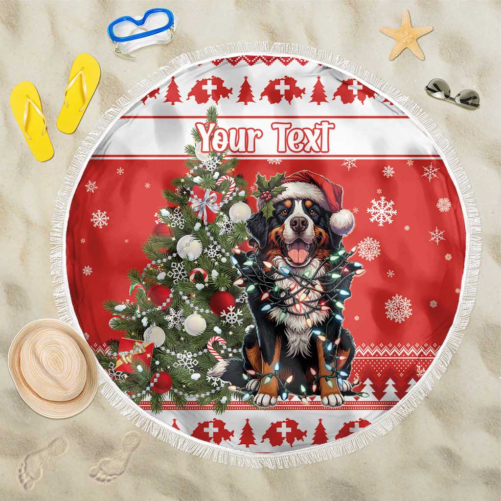 Personalized Merry Swissmas Beach Blanket Bernese Mountain Dog Christmas Pattern - Wonder Print Shop