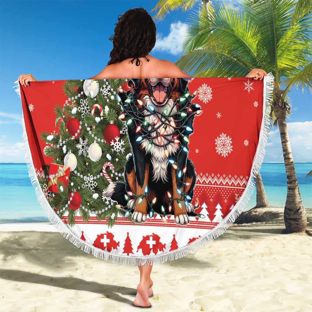 Personalized Merry Swissmas Beach Blanket Bernese Mountain Dog Christmas Pattern - Wonder Print Shop