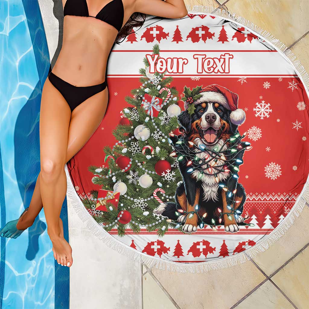 Personalized Merry Swissmas Beach Blanket Bernese Mountain Dog Christmas Pattern - Wonder Print Shop