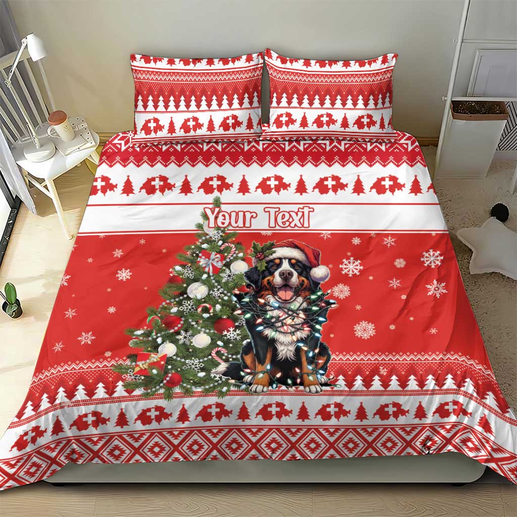 Personalized Merry Swissmas Bedding Set Bernese Mountain Dog Christmas Pattern - Wonder Print Shop