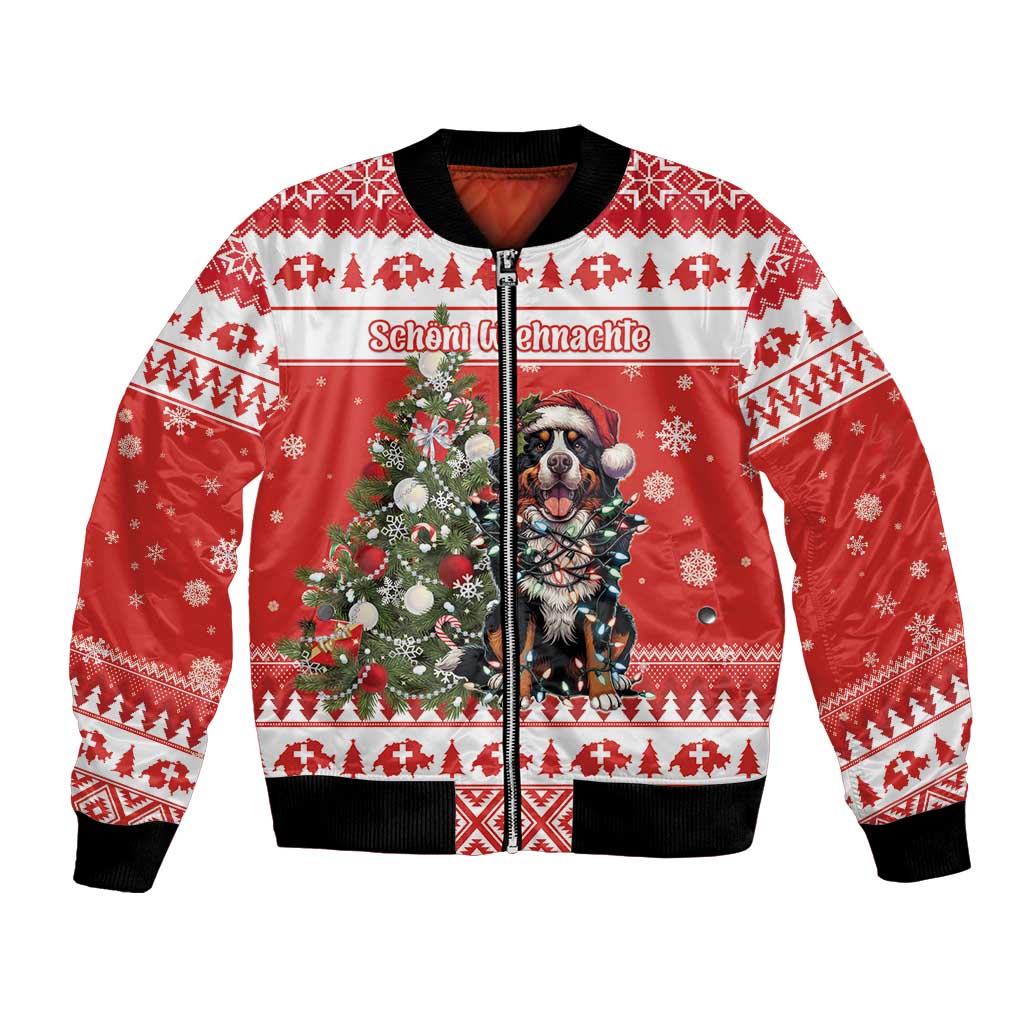 Personalized Merry Swissmas Bomber Jacket Bernese Mountain Dog Christmas Pattern - Wonder Print Shop