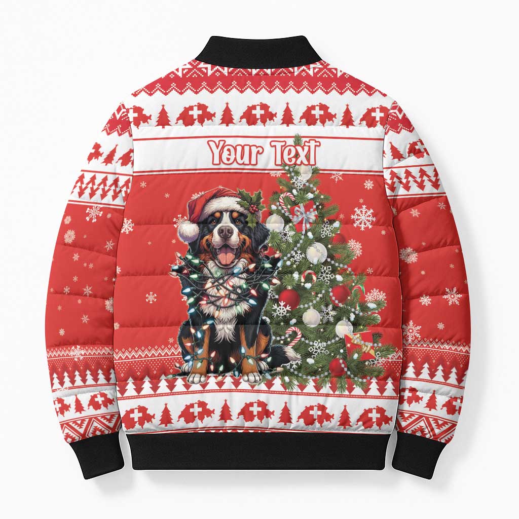 Personalized Merry Swissmas Bomber Puffer Jacket Bernese Mountain Dog Christmas Pattern - Wonder Print Shop