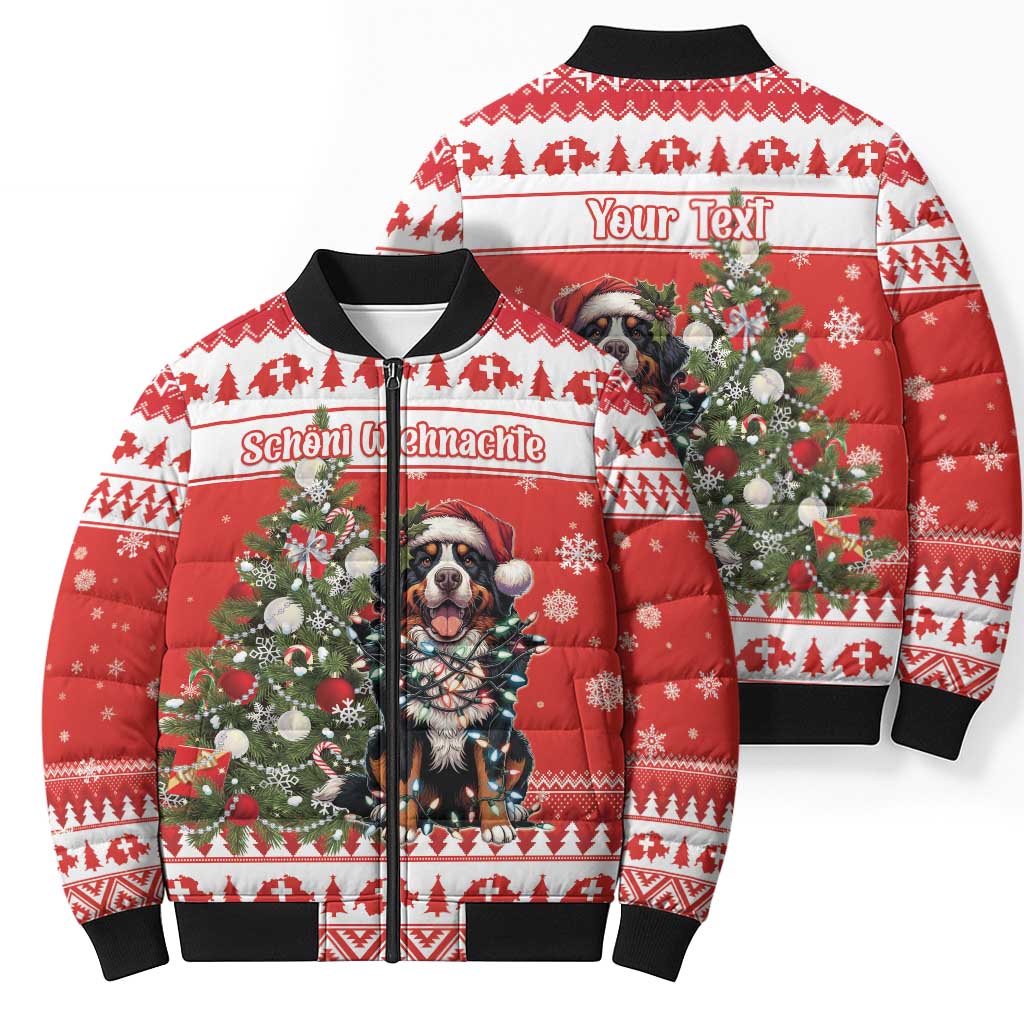 Personalized Merry Swissmas Bomber Puffer Jacket Bernese Mountain Dog Christmas Pattern - Wonder Print Shop