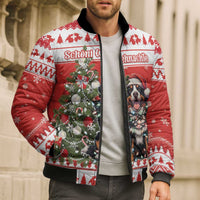 Personalized Merry Swissmas Bomber Puffer Jacket Bernese Mountain Dog Christmas Pattern - Wonder Print Shop