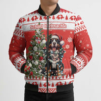 Personalized Merry Swissmas Bomber Puffer Jacket Bernese Mountain Dog Christmas Pattern - Wonder Print Shop
