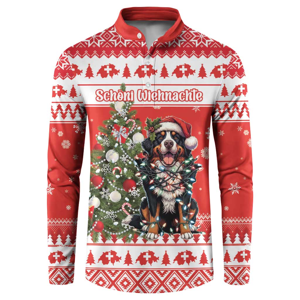 Personalized Merry Swissmas Button Sweatshirt Bernese Mountain Dog Christmas Pattern - Wonder Print Shop