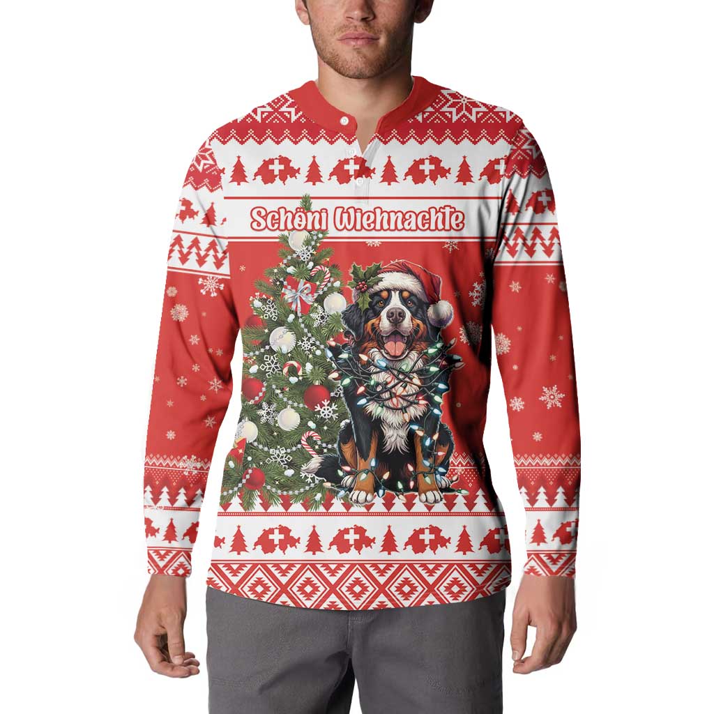 Personalized Merry Swissmas Button Sweatshirt Bernese Mountain Dog Christmas Pattern - Wonder Print Shop