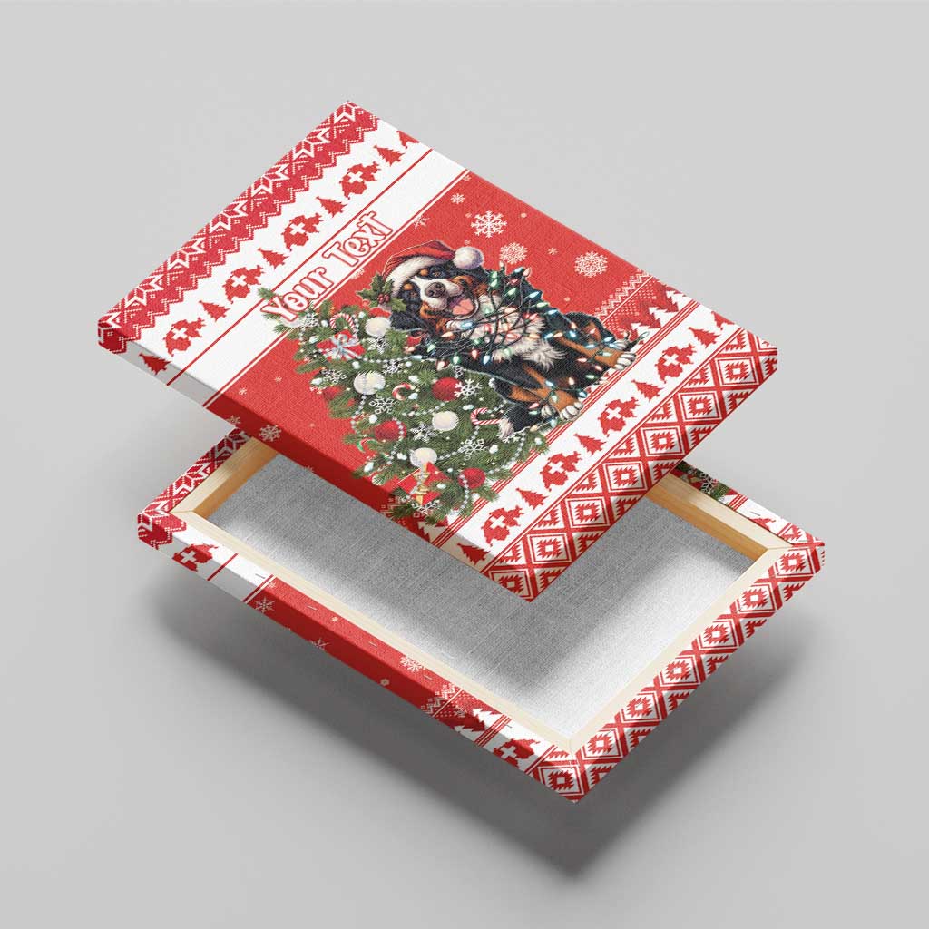Personalized Merry Swissmas Canvas Wall Art Bernese Mountain Dog Christmas Pattern - Wonder Print Shop