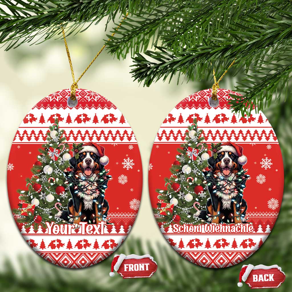 Personalized Merry Swissmas Ceramic Ornament Bernese Mountain Dog Christmas Pattern - Wonder Print Shop