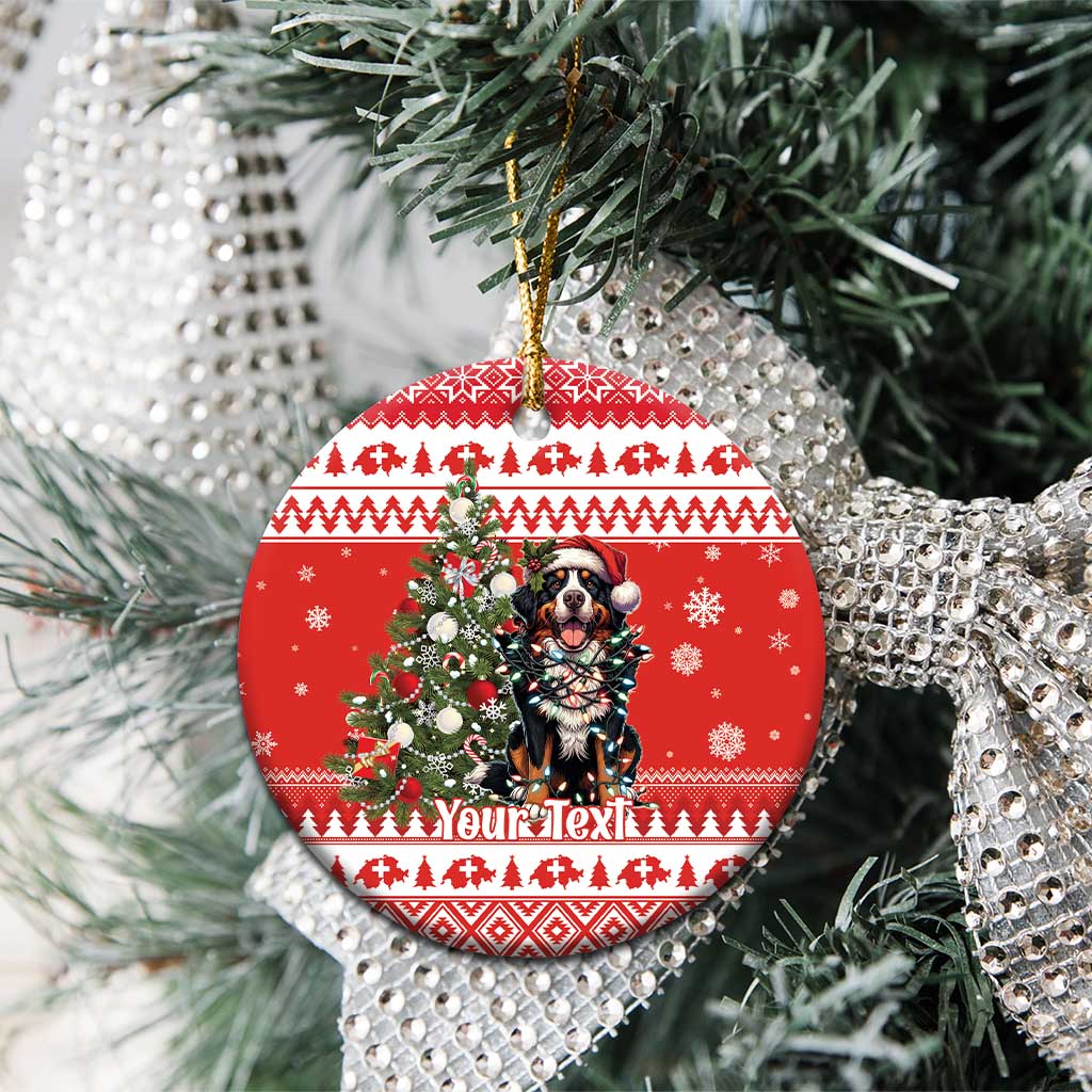 Personalized Merry Swissmas Ceramic Ornament Bernese Mountain Dog Christmas Pattern - Wonder Print Shop