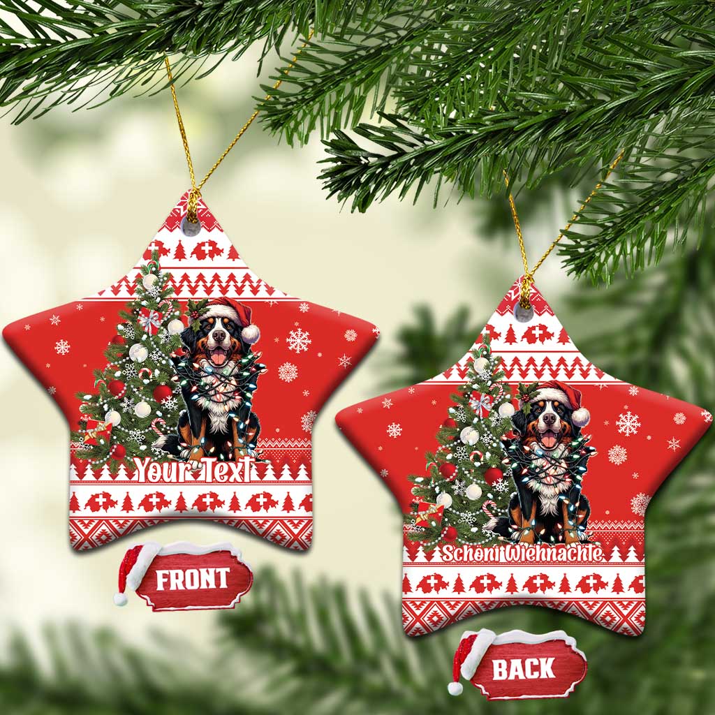 Personalized Merry Swissmas Ceramic Ornament Bernese Mountain Dog Christmas Pattern - Wonder Print Shop