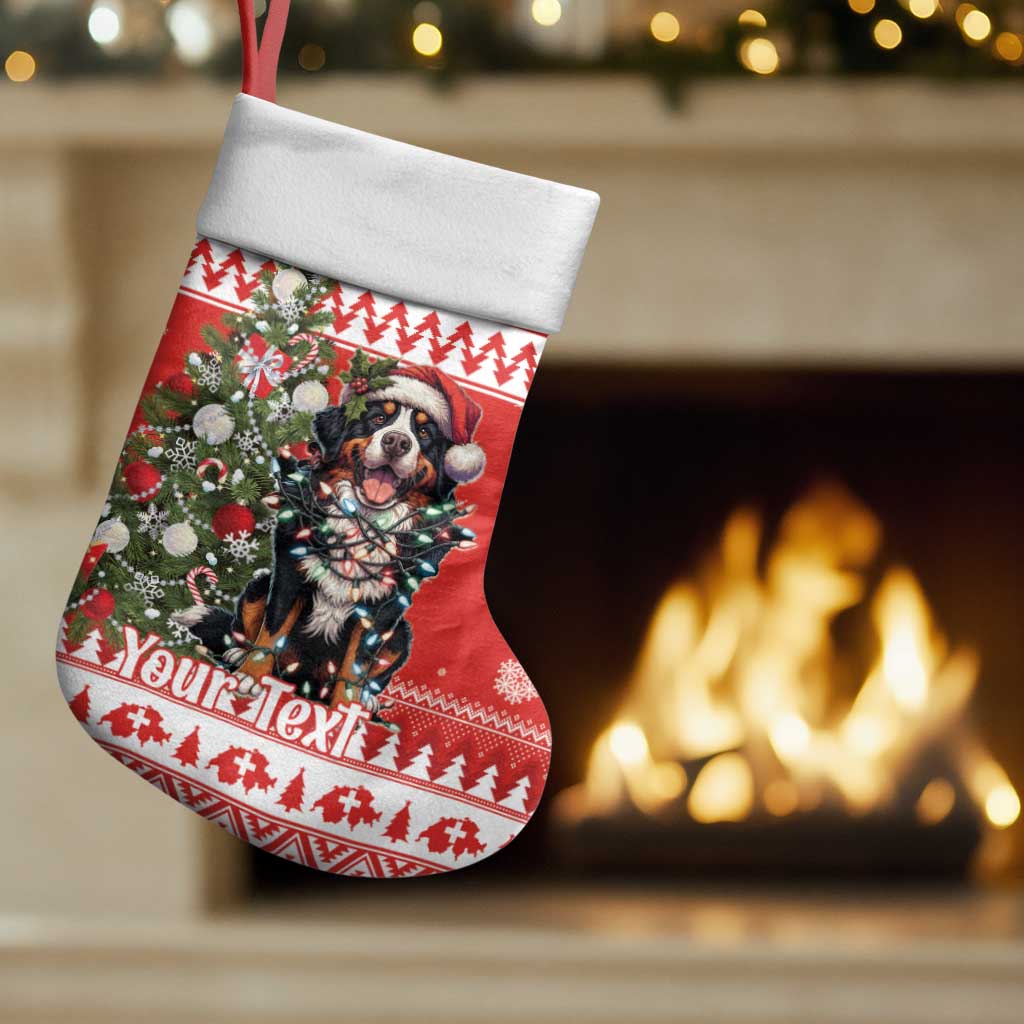 Personalized Merry Swissmas Christmas Stocking Bernese Mountain Dog Christmas Pattern - Wonder Print Shop