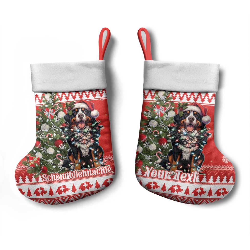 Personalized Merry Swissmas Christmas Stocking Bernese Mountain Dog Christmas Pattern - Wonder Print Shop
