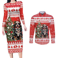 Personalized Merry Swissmas Couples Matching Long Sleeve Bodycon Dress and Long Sleeve Button Shirt Bernese Mountain Dog Christmas Pattern - Wonder Print Shop