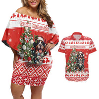 Personalized Merry Swissmas Couples Matching Off Shoulder Short Dress and Hawaiian Shirt Bernese Mountain Dog Christmas Pattern - Wonder Print Shop