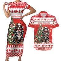 Personalized Merry Swissmas Couples Matching Short Sleeve Bodycon Dress and Hawaiian Shirt Bernese Mountain Dog Christmas Pattern - Wonder Print Shop