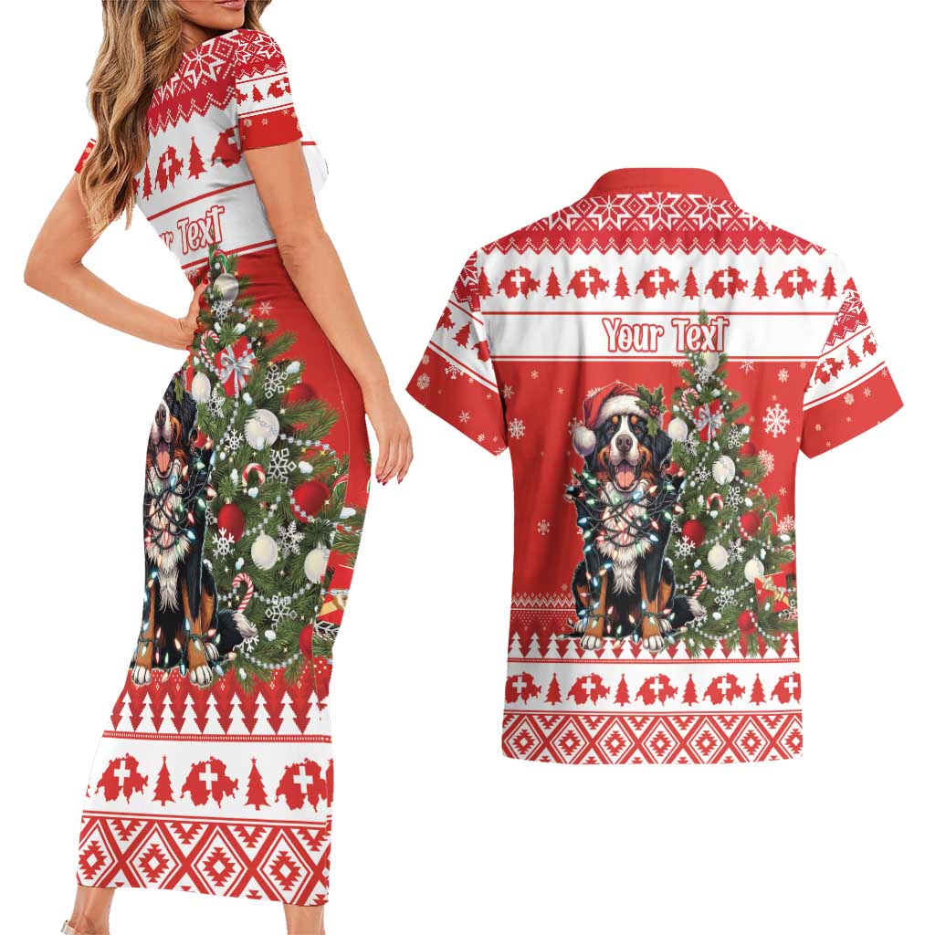 Personalized Merry Swissmas Couples Matching Short Sleeve Bodycon Dress and Hawaiian Shirt Bernese Mountain Dog Christmas Pattern - Wonder Print Shop