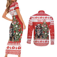 Personalized Merry Swissmas Couples Matching Short Sleeve Bodycon Dress and Long Sleeve Button Shirt Bernese Mountain Dog Christmas Pattern - Wonder Print Shop