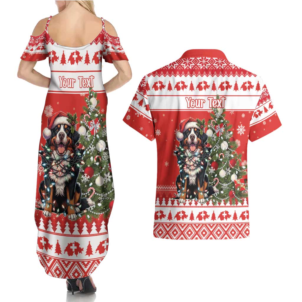 Personalized Merry Swissmas Couples Matching Summer Maxi Dress and Hawaiian Shirt Bernese Mountain Dog Christmas Pattern - Wonder Print Shop