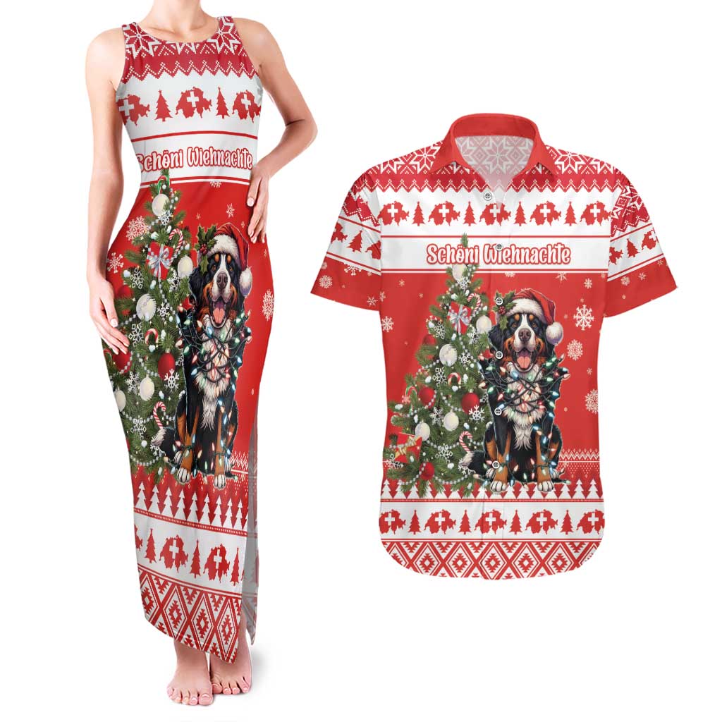 Personalized Merry Swissmas Couples Matching Tank Maxi Dress and Hawaiian Shirt Bernese Mountain Dog Christmas Pattern - Wonder Print Shop