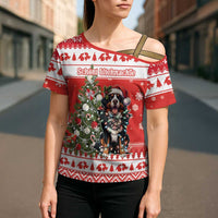 Personalized Merry Swissmas Cross Shoulder Shirt Bernese Mountain Dog Christmas Pattern - Wonder Print Shop
