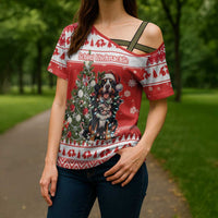 Personalized Merry Swissmas Cross Shoulder Shirt Bernese Mountain Dog Christmas Pattern - Wonder Print Shop