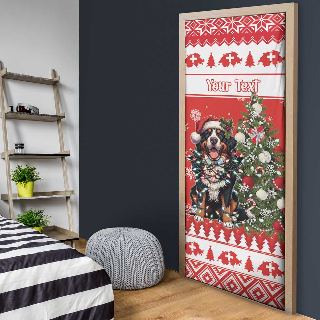 Personalized Merry Swissmas Door Cover Bernese Mountain Dog Christmas Pattern - Wonder Print Shop