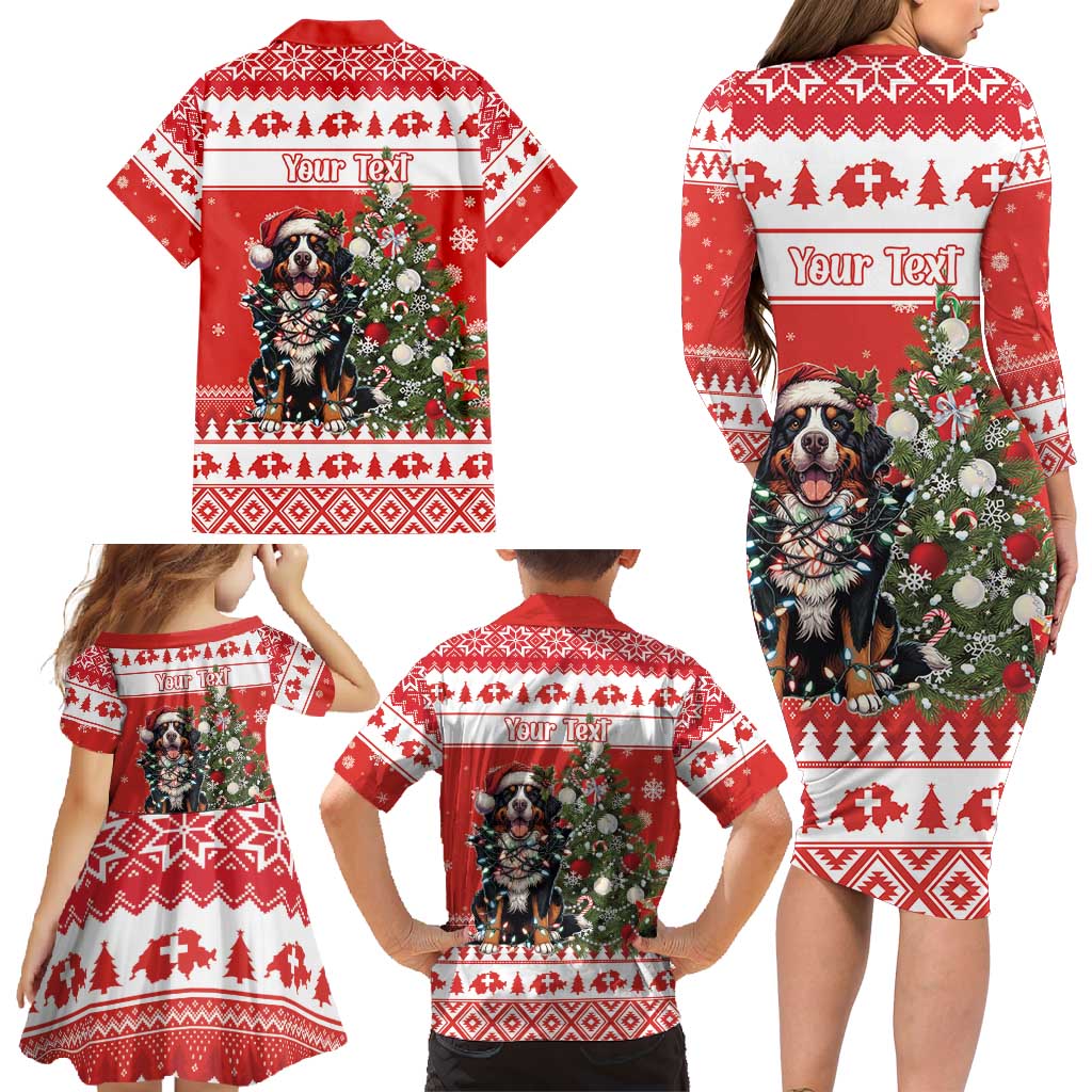 Personalized Merry Swissmas Family Matching Long Sleeve Bodycon Dress and Hawaiian Shirt Bernese Mountain Dog Christmas Pattern - Wonder Print Shop