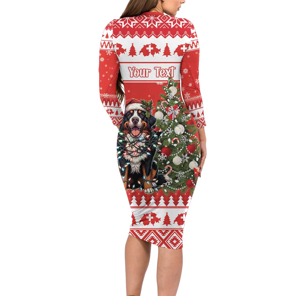 Personalized Merry Swissmas Family Matching Long Sleeve Bodycon Dress and Hawaiian Shirt Bernese Mountain Dog Christmas Pattern - Wonder Print Shop