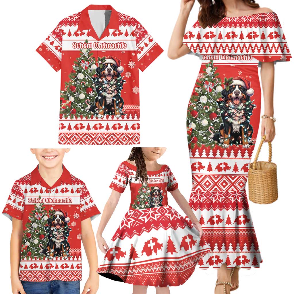 Personalized Merry Swissmas Family Matching Mermaid Dress and Hawaiian Shirt Bernese Mountain Dog Christmas Pattern - Wonder Print Shop