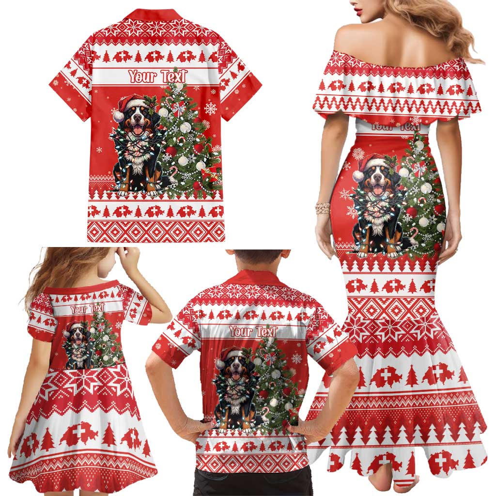 Personalized Merry Swissmas Family Matching Mermaid Dress and Hawaiian Shirt Bernese Mountain Dog Christmas Pattern - Wonder Print Shop