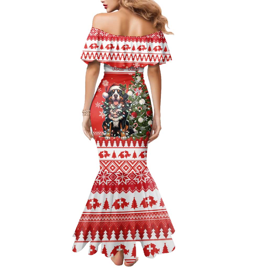 Personalized Merry Swissmas Family Matching Mermaid Dress and Hawaiian Shirt Bernese Mountain Dog Christmas Pattern - Wonder Print Shop