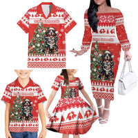 Personalized Merry Swissmas Family Matching Off The Shoulder Long Sleeve Dress and Hawaiian Shirt Bernese Mountain Dog Christmas Pattern - Wonder Print Shop