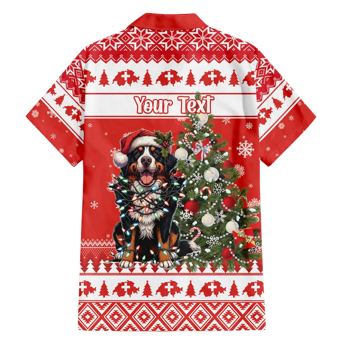 Personalized Merry Swissmas Family Matching Off The Shoulder Long Sleeve Dress and Hawaiian Shirt Bernese Mountain Dog Christmas Pattern - Wonder Print Shop