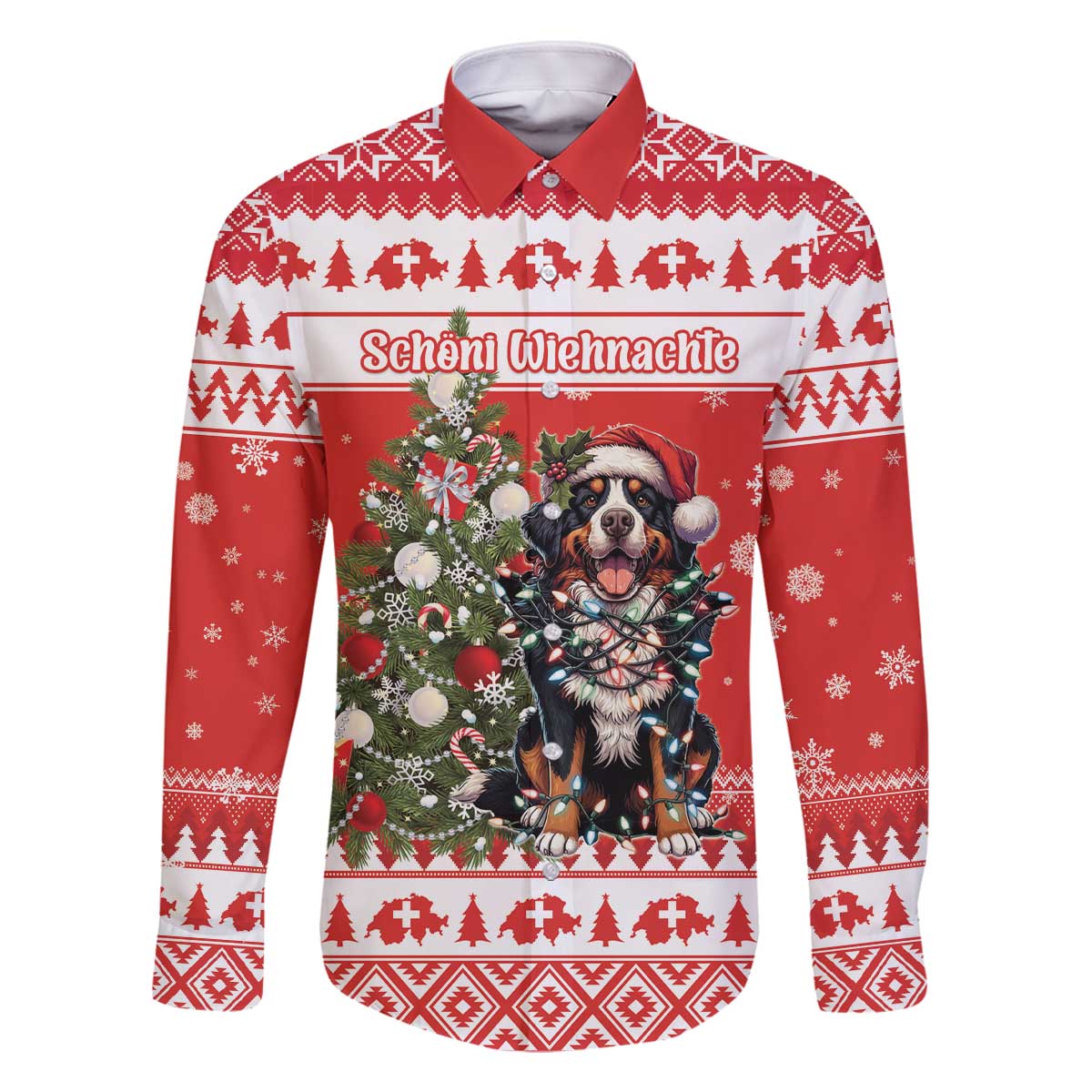 Personalized Merry Swissmas Family Matching Off The Shoulder Long Sleeve Dress and Hawaiian Shirt Bernese Mountain Dog Christmas Pattern - Wonder Print Shop
