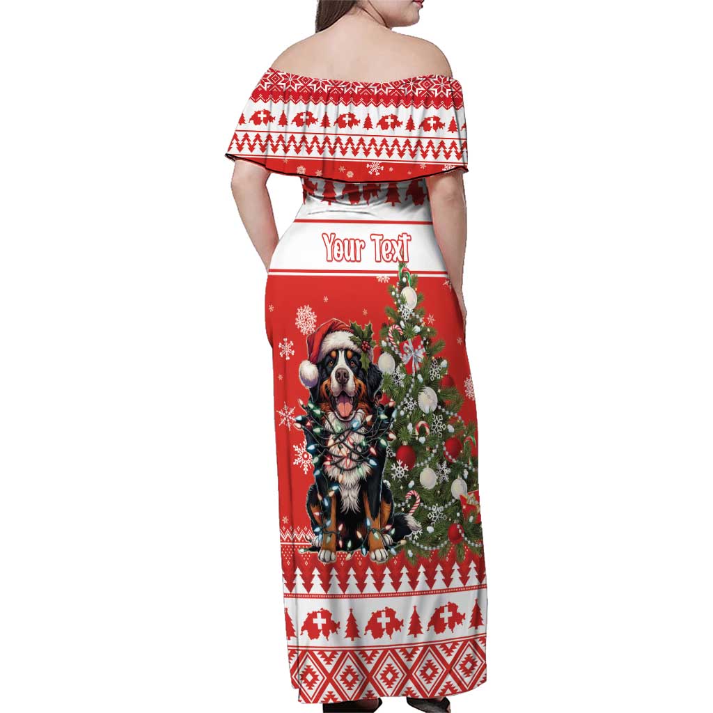 Personalized Merry Swissmas Family Matching Off Shoulder Maxi Dress and Hawaiian Shirt Bernese Mountain Dog Christmas Pattern - Wonder Print Shop