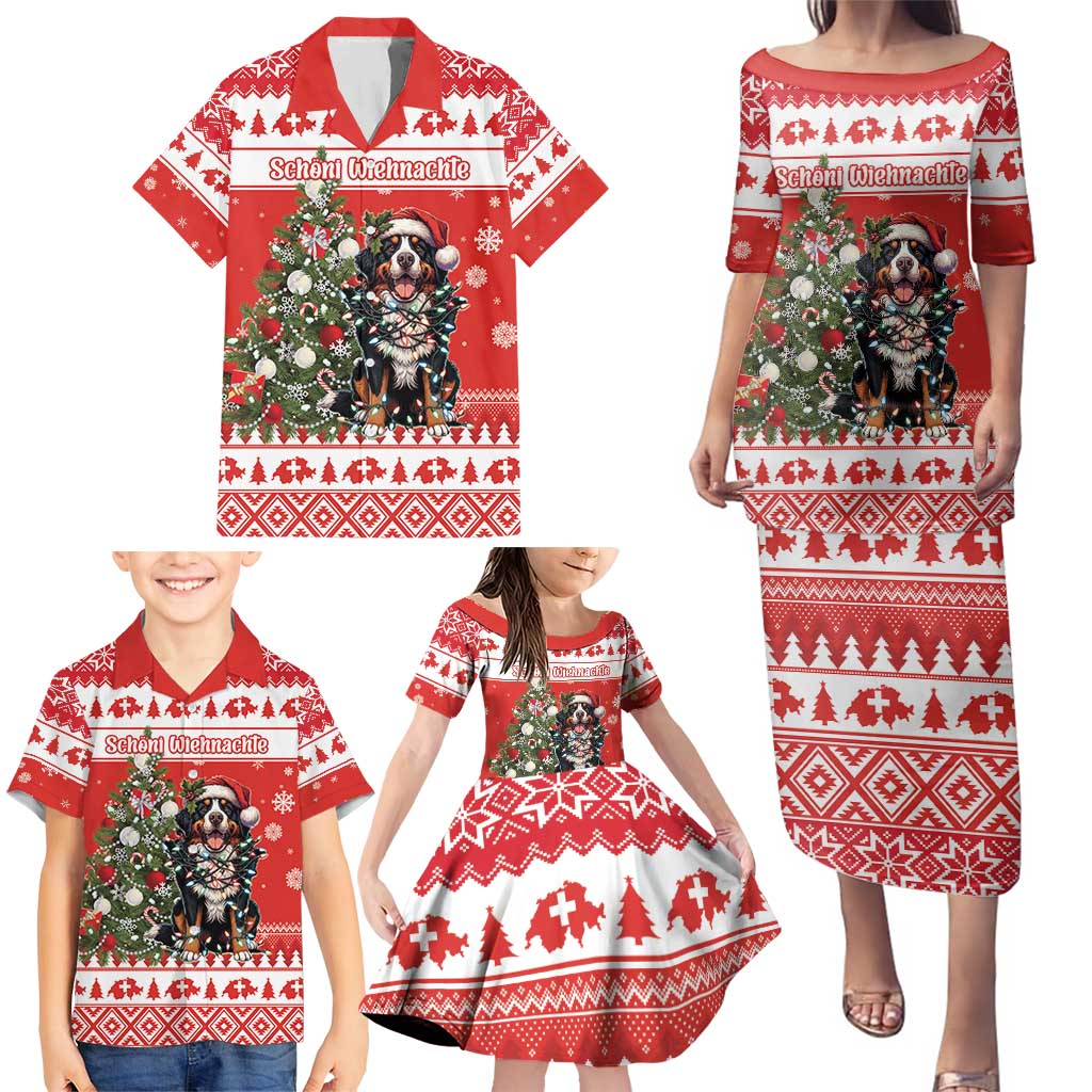 Personalized Merry Swissmas Family Matching Puletasi and Hawaiian Shirt Bernese Mountain Dog Christmas Pattern - Wonder Print Shop