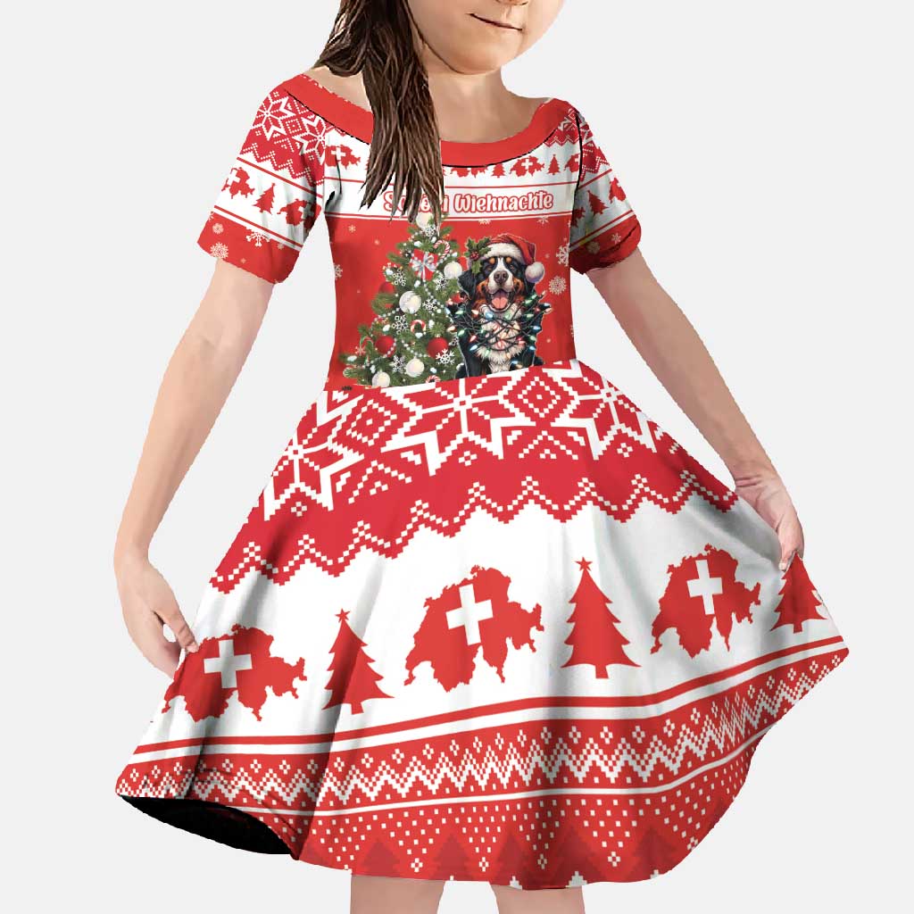 Personalized Merry Swissmas Family Matching Short Sleeve Bodycon Dress and Hawaiian Shirt Bernese Mountain Dog Christmas Pattern - Wonder Print Shop