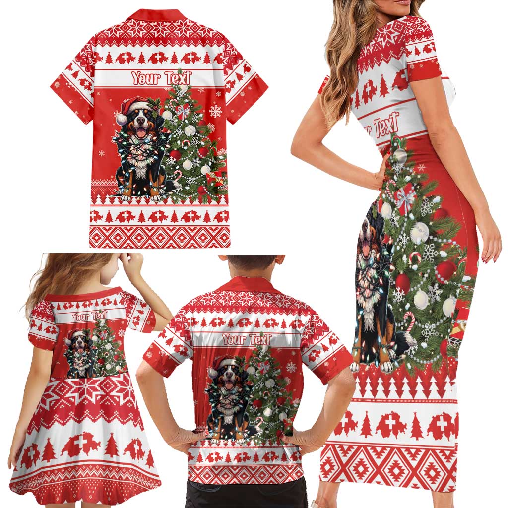 Personalized Merry Swissmas Family Matching Short Sleeve Bodycon Dress and Hawaiian Shirt Bernese Mountain Dog Christmas Pattern - Wonder Print Shop