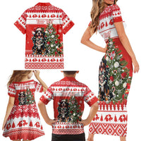 Personalized Merry Swissmas Family Matching Short Sleeve Bodycon Dress and Hawaiian Shirt Bernese Mountain Dog Christmas Pattern - Wonder Print Shop