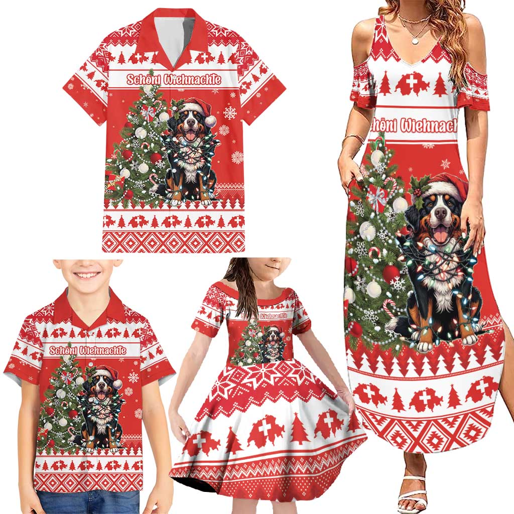 Personalized Merry Swissmas Family Matching Summer Maxi Dress and Hawaiian Shirt Bernese Mountain Dog Christmas Pattern - Wonder Print Shop