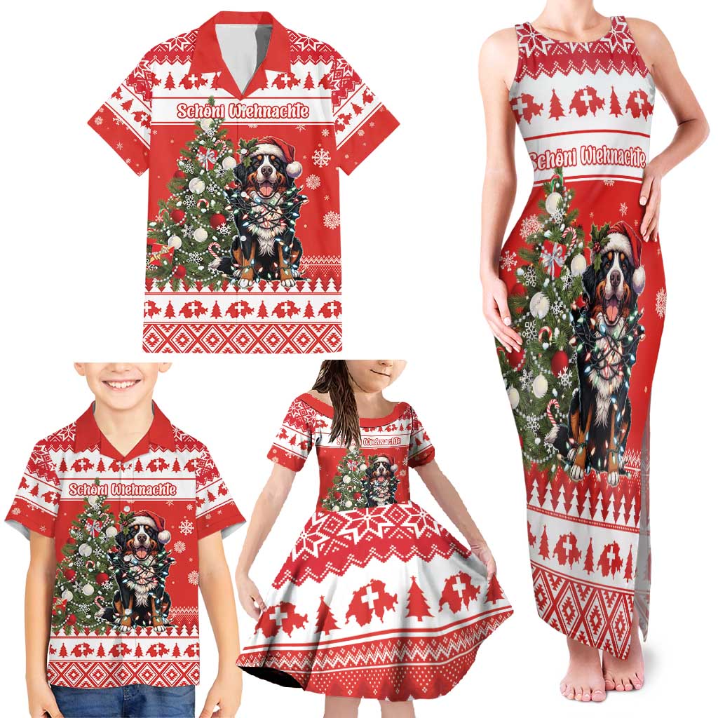 Personalized Merry Swissmas Family Matching Tank Maxi Dress and Hawaiian Shirt Bernese Mountain Dog Christmas Pattern - Wonder Print Shop