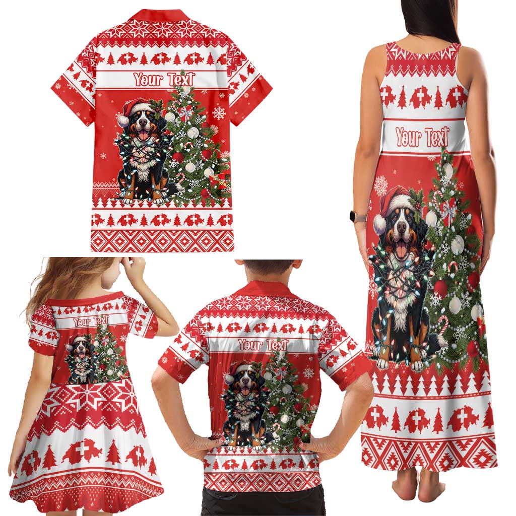 Personalized Merry Swissmas Family Matching Tank Maxi Dress and Hawaiian Shirt Bernese Mountain Dog Christmas Pattern - Wonder Print Shop