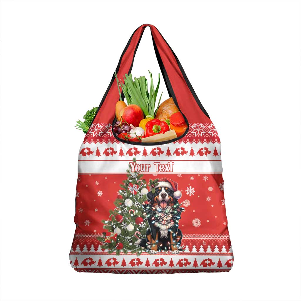 Personalized Merry Swissmas Grocery Bag Bernese Mountain Dog Christmas Pattern - Wonder Print Shop