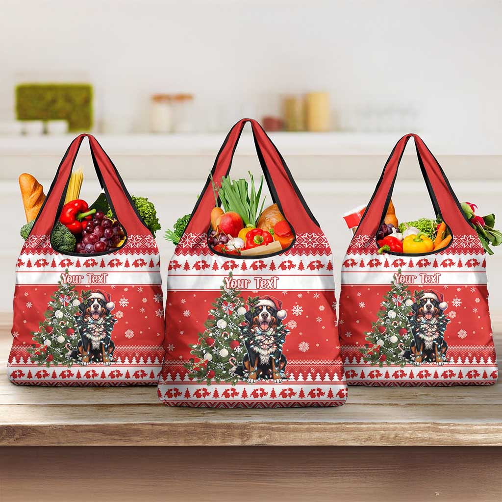 Personalized Merry Swissmas Grocery Bag Bernese Mountain Dog Christmas Pattern - Wonder Print Shop