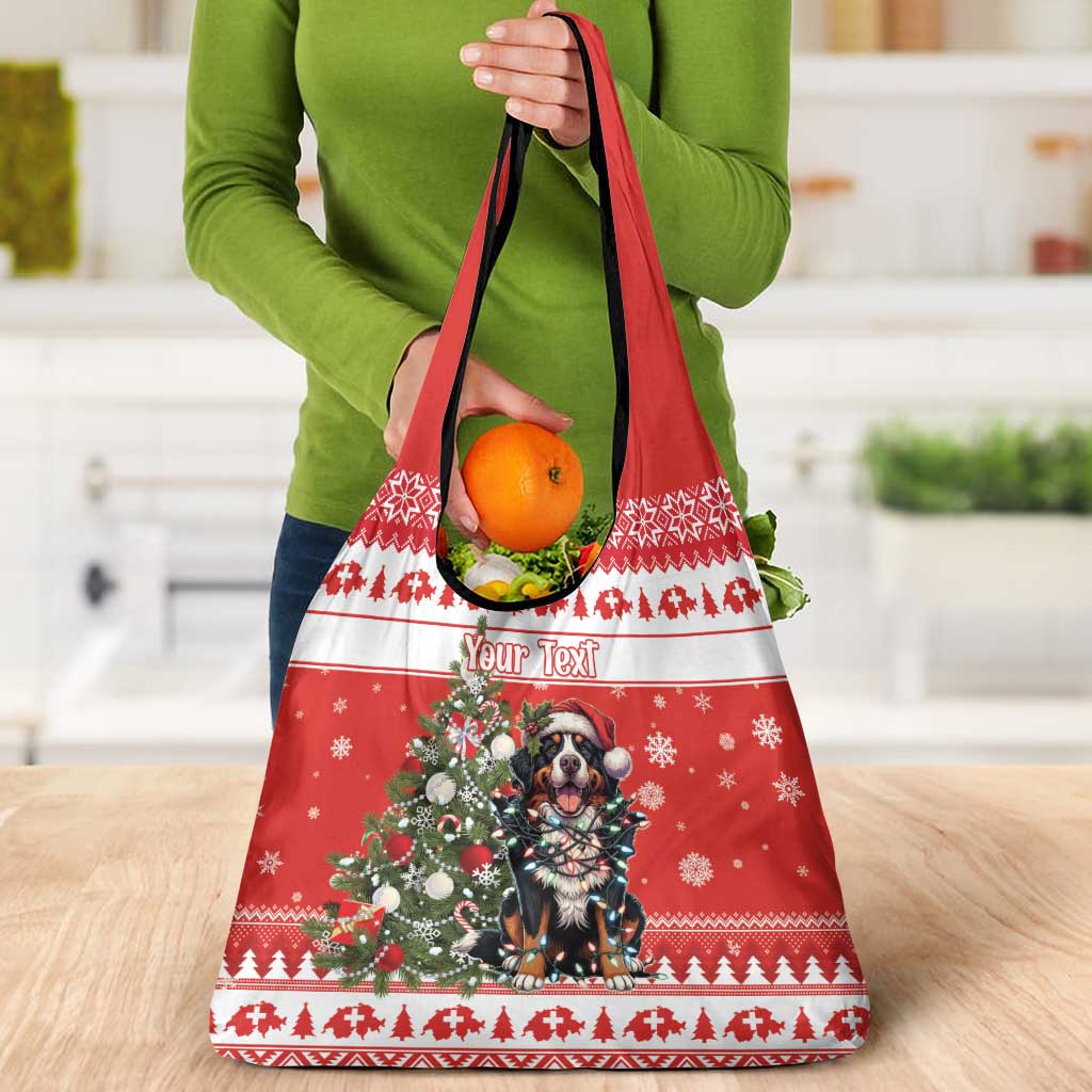 Personalized Merry Swissmas Grocery Bag Bernese Mountain Dog Christmas Pattern - Wonder Print Shop